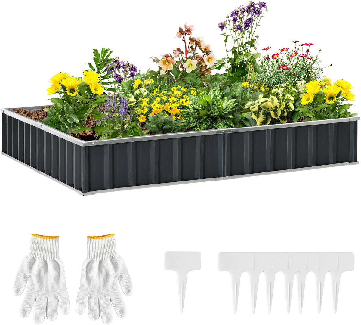 Outsunny Gartenbeet dunkelgrau Stahl B/H/L: ca. 90x30x258 cm Gartenbeet 845-644CG - dunkelgrau (258,00/90,00/30,00cm) - Outsunny