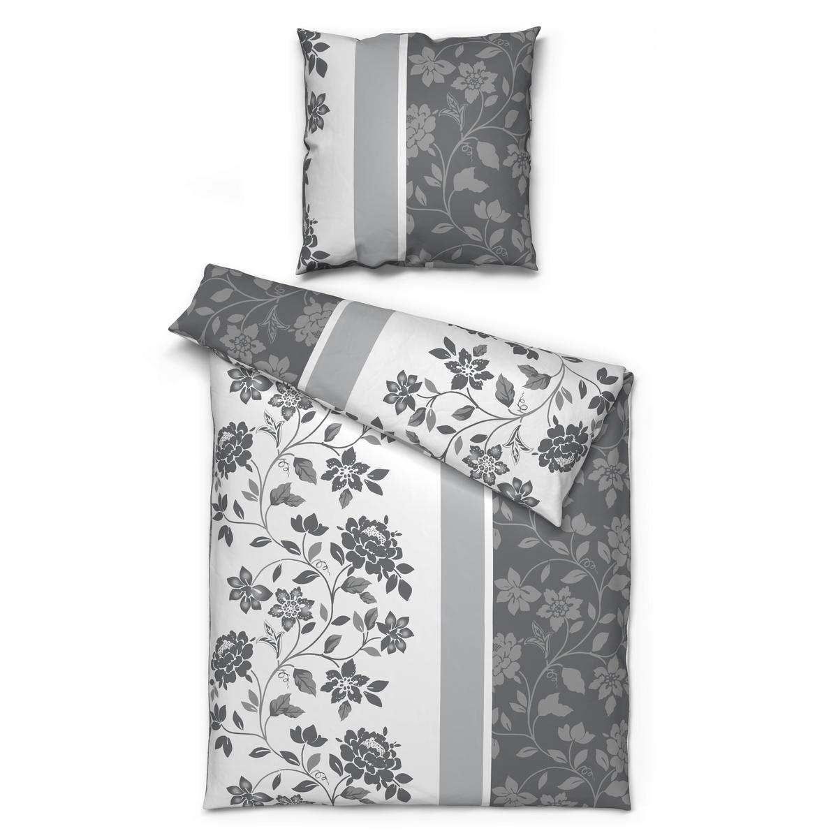 Baumwoll Bettwäsche Biber Bettwäsche_Biber Blumen 135x200cm - grau (135,00/200,00cm)