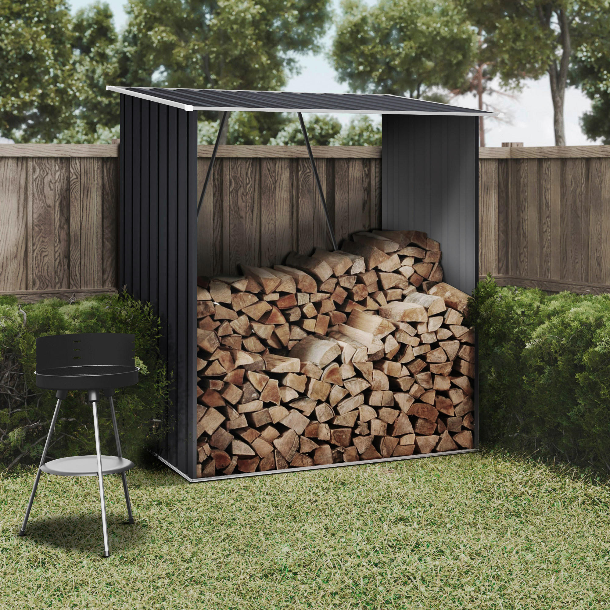 Thumbnail - HOGGAR Feuerholzschrank Lerum anthrazit B/H/L: ca. 83x154x166 cm