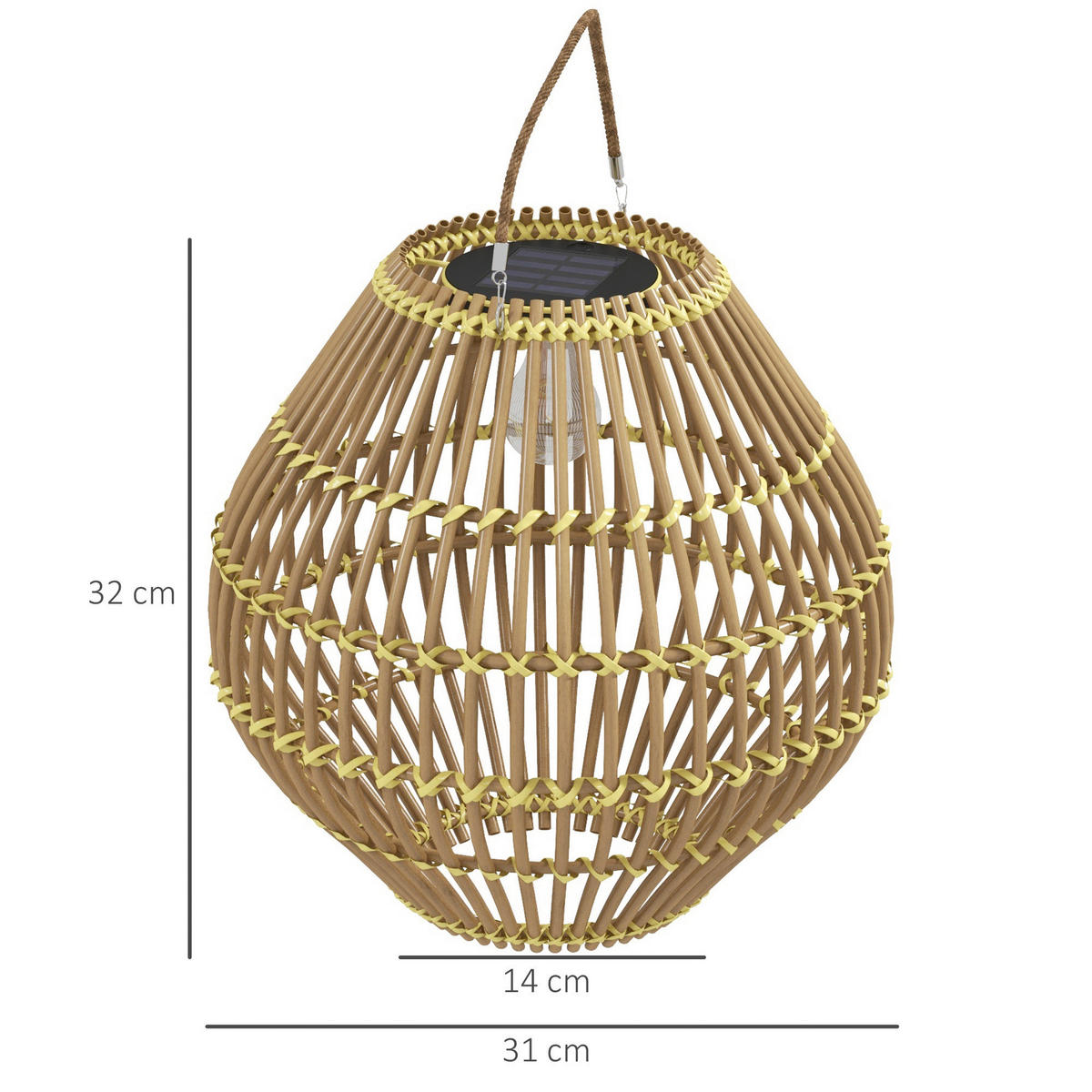 Solarleuchte 867-153V00YL gelb Polyrattan Edelstahl B/H/L: ca. 31x31x32 cm Rattan_Solarleuchte - gelb (32,00/31,00/31,00cm) - Outsunny