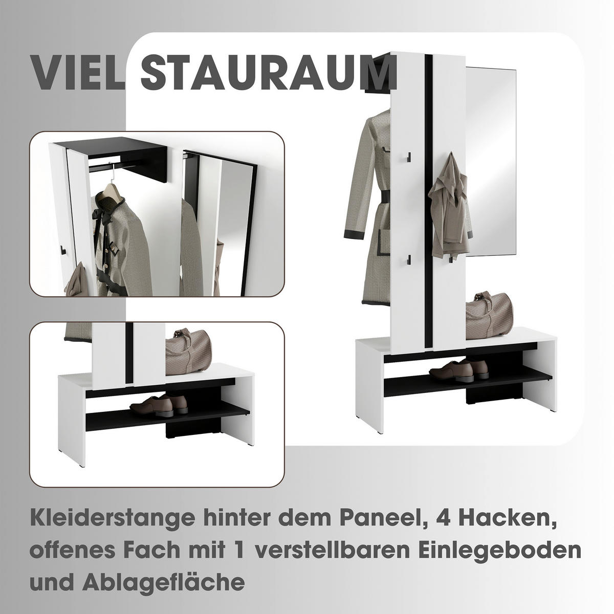 Garderobenset NANTE weiß schwarz B/H/T: ca. 100x186x40 cm NANTE - weiß/schwarz (100,00/186,00/40,00cm) - byLIVING