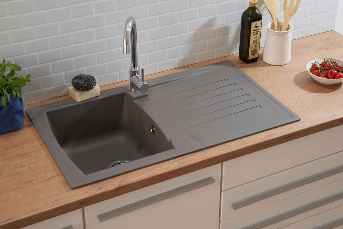Respekta Einbauspüle Boston 86 x 50 G Beton grau Mineralite B/H/T: ca. 86x20x50 cm Boston 86 x 50 G - Beton/grau (86,00/20,00/50,00cm) - Respekta