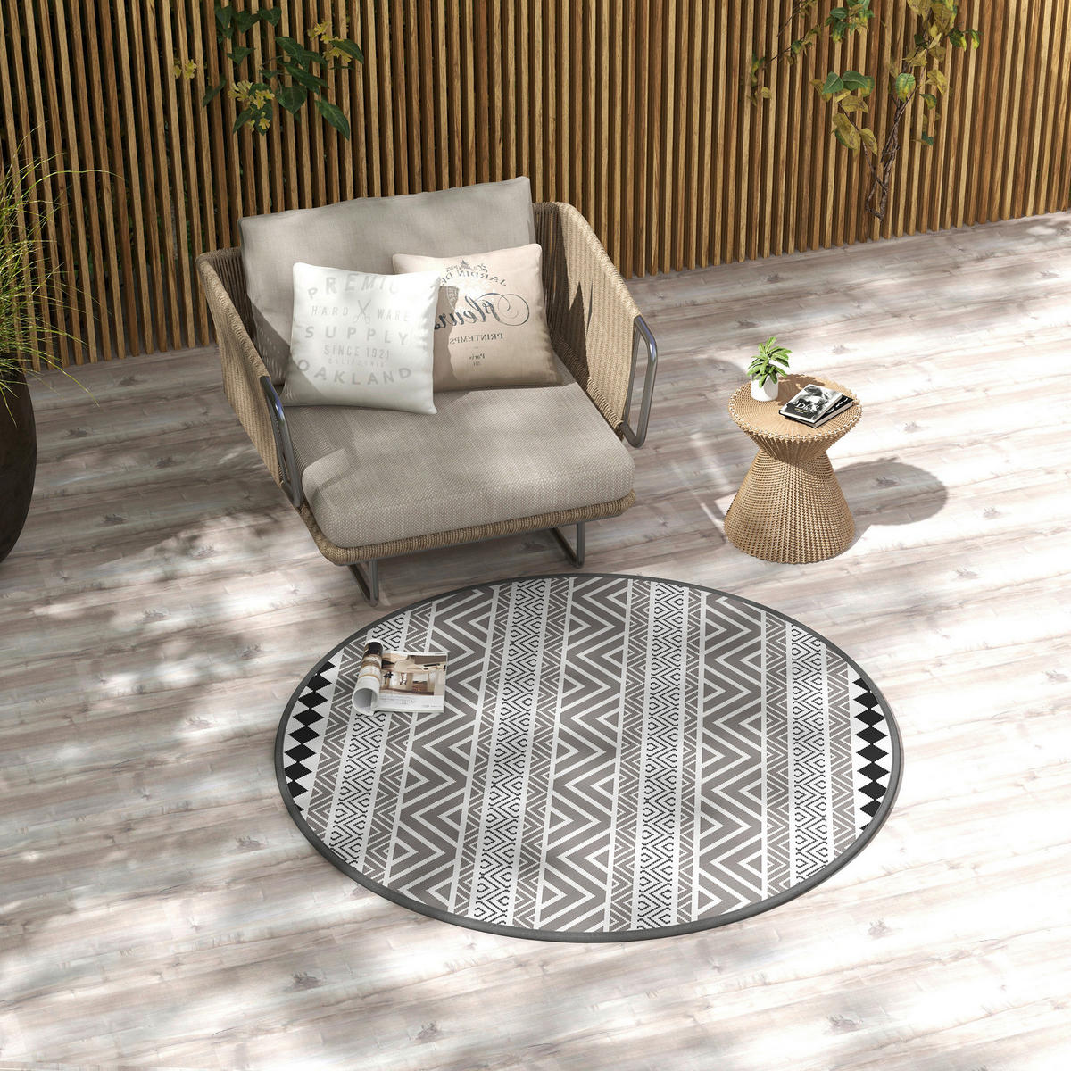 Outsunny Outdoor-Teppich grau B/H/L: ca. 180x180x0,3 cm Outdoor-Teppich - schwarz/grau (0,30/180,00/180,00cm) - Outsunny