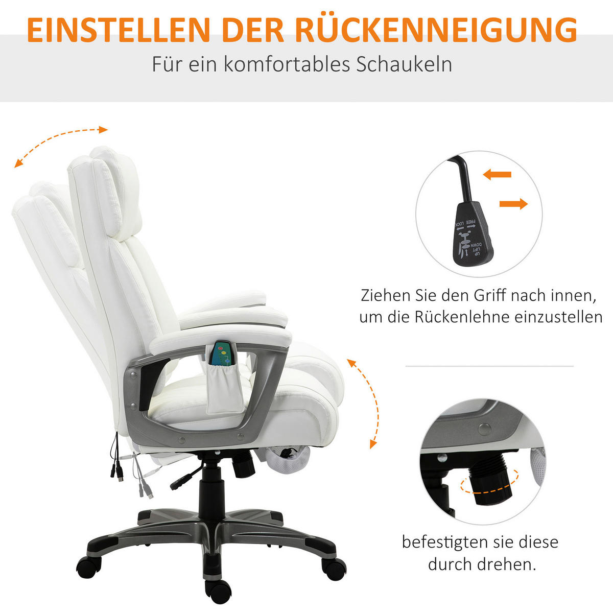 Chefsessel 921-362V90WT weiß Kunstleder Nylon Schaumstoff 921-362V90WT - weiß (70,00/124,00/76,50cm) - Vinsetto