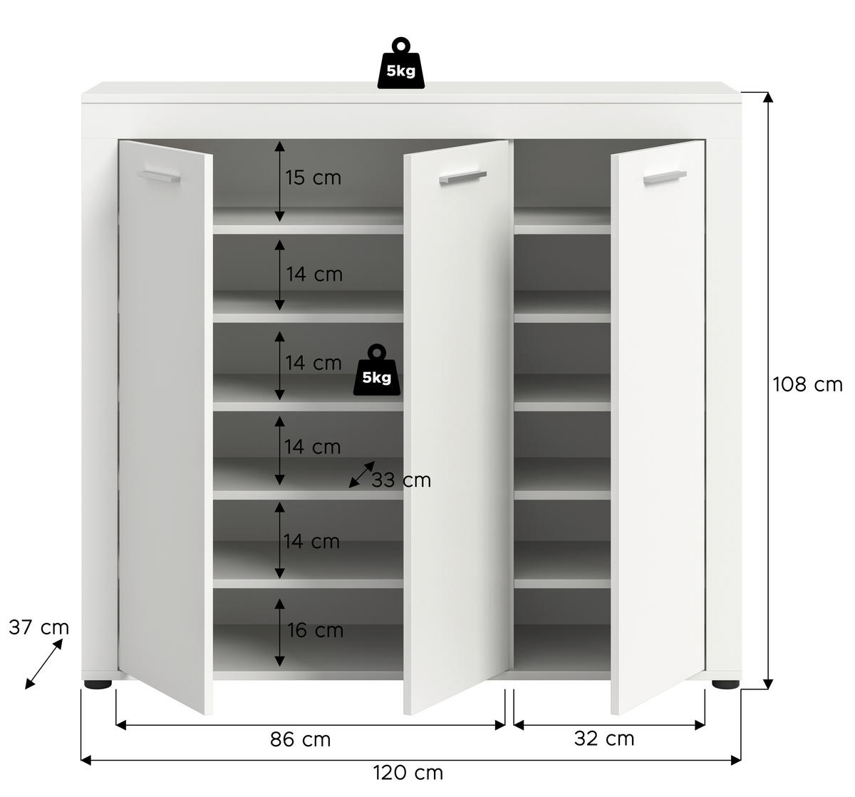 Schuhschrank JAM weiß B/H/T: ca. 120x108x37 cm JAM - weiß (120,00/108,00/37,00cm) - xonox.home