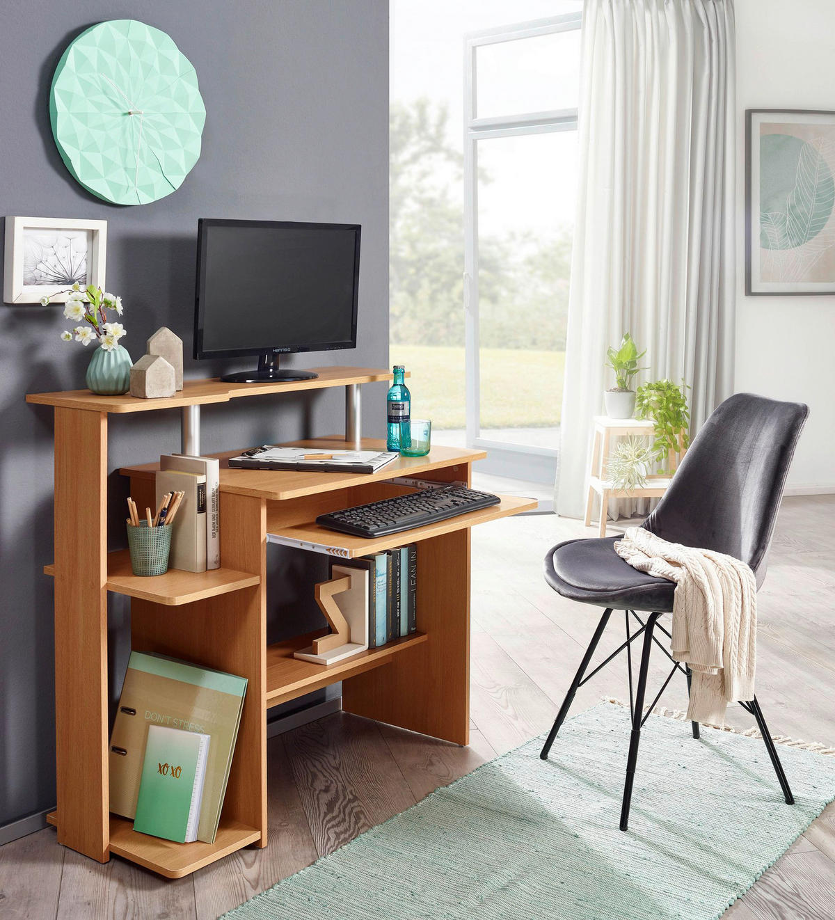 Computertisch buche Nachbildung B/H/T: ca. 94x90,5x48,5 cm Computertisch - buche (94,00/90,50/48,50cm) - Wohnling