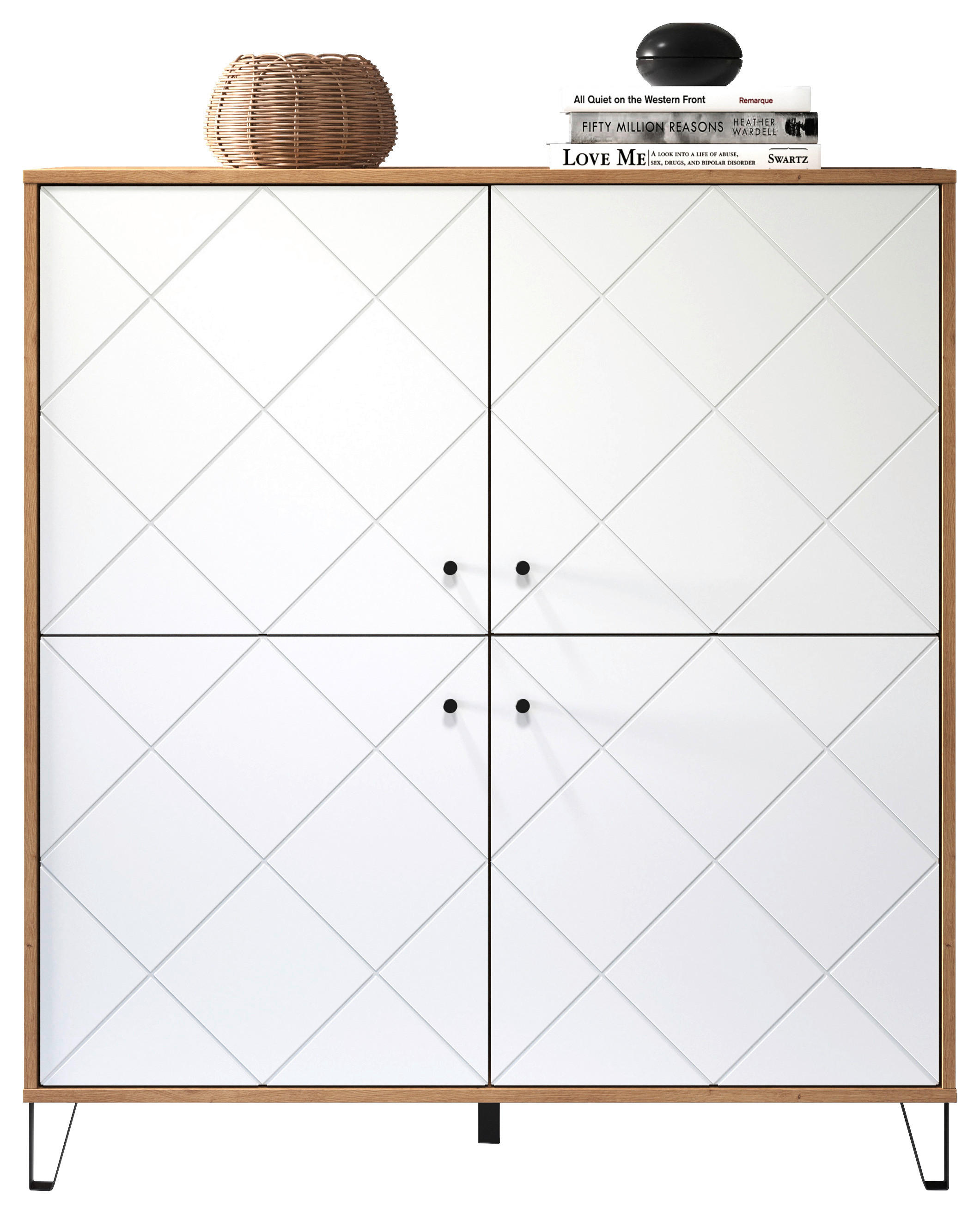 Highboard Touch Eiche Artisan Nachbildung weiß matt B/H/T: ca. 123x136x40 cm Touch - Eiche/weiß (123,00/136,00/40,00cm)