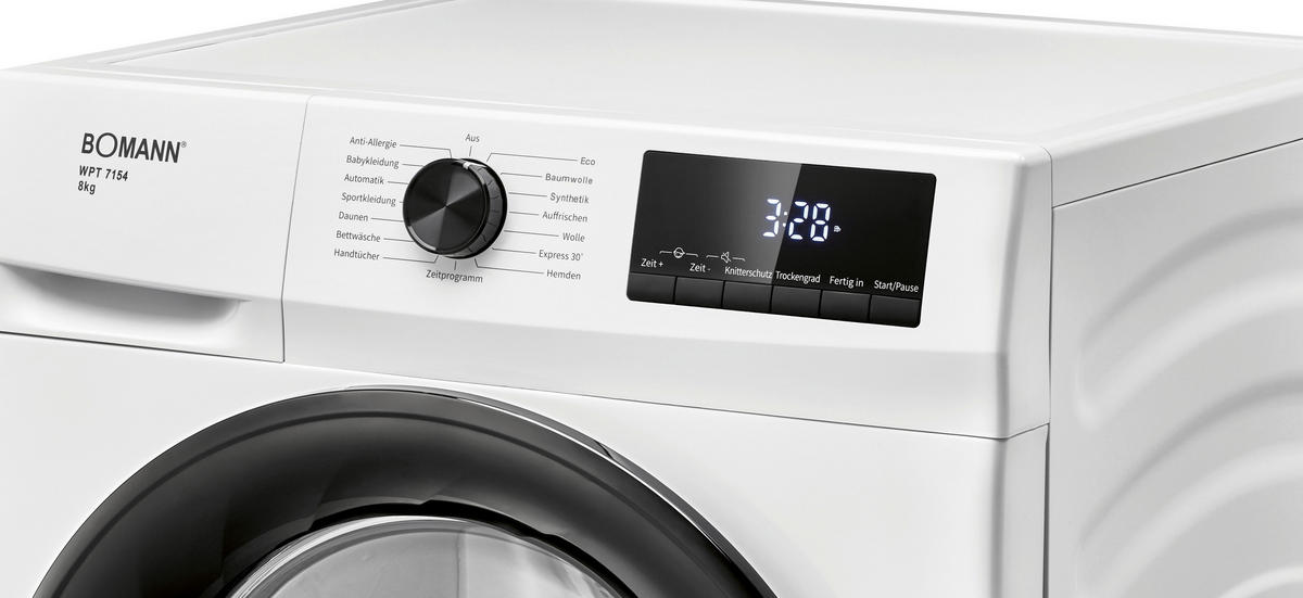 Bomann Wärmepumpentrockner WPT 7154 weiß B/H/T: ca. 59,5x84,5x58 cm ca. 8 kg Wärmepumpentrockner WPT 7154 - weiß (59,50/84,50/58,00cm) - Bomann