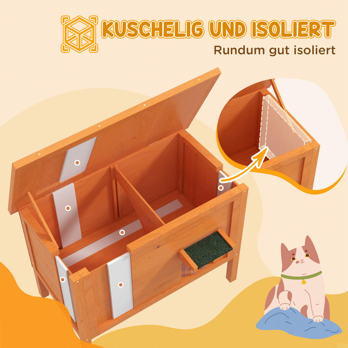 PawHut Katzenhütte orange Holz B/H/L: ca. 50x68,5x85 cm Katzenhütte - orange (85,00/50,00/68,50cm) - PawHut