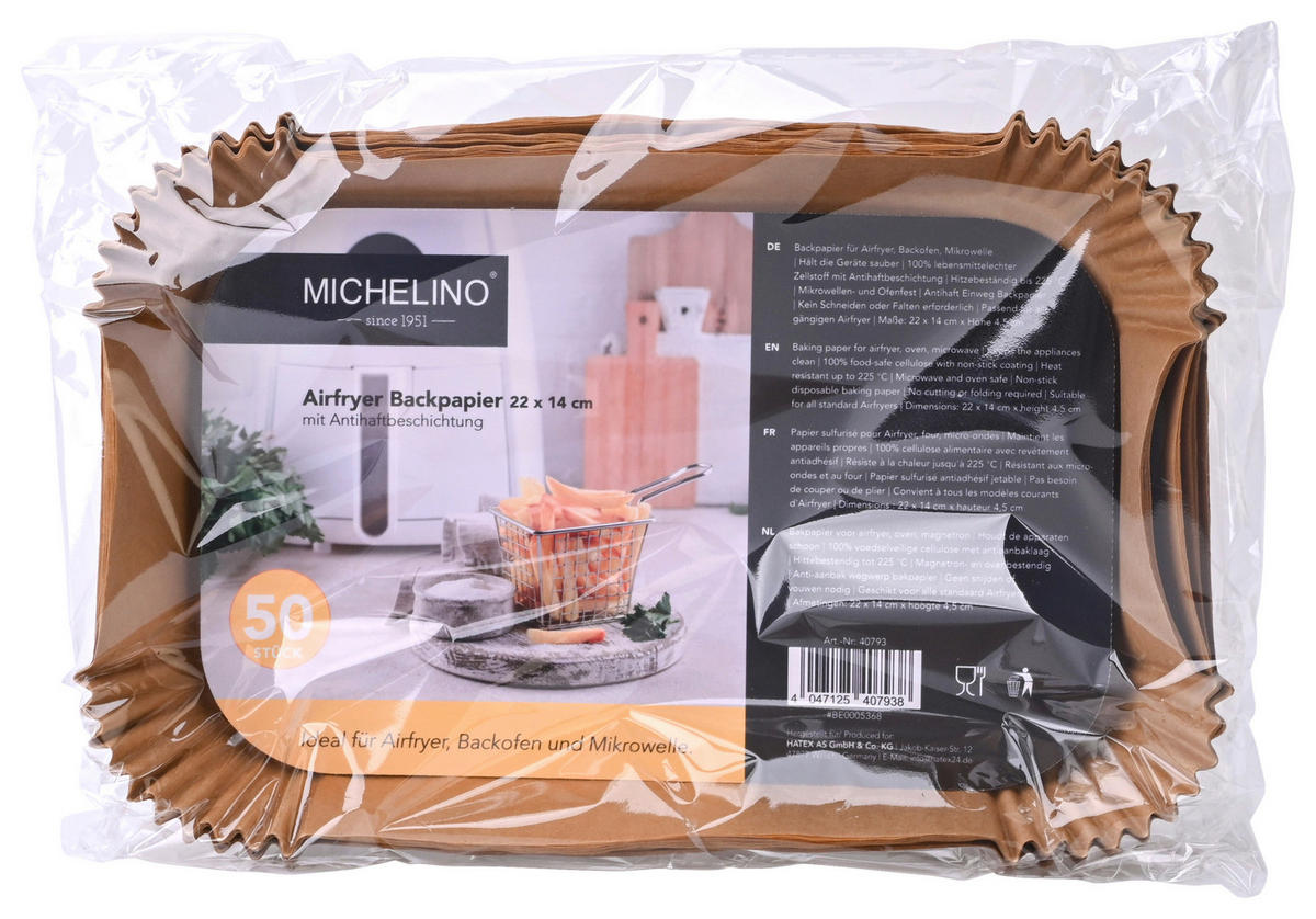 MICHELINO Backpapier Backpapier_Airfryer_50erPack eckig - braun - MICHELINO