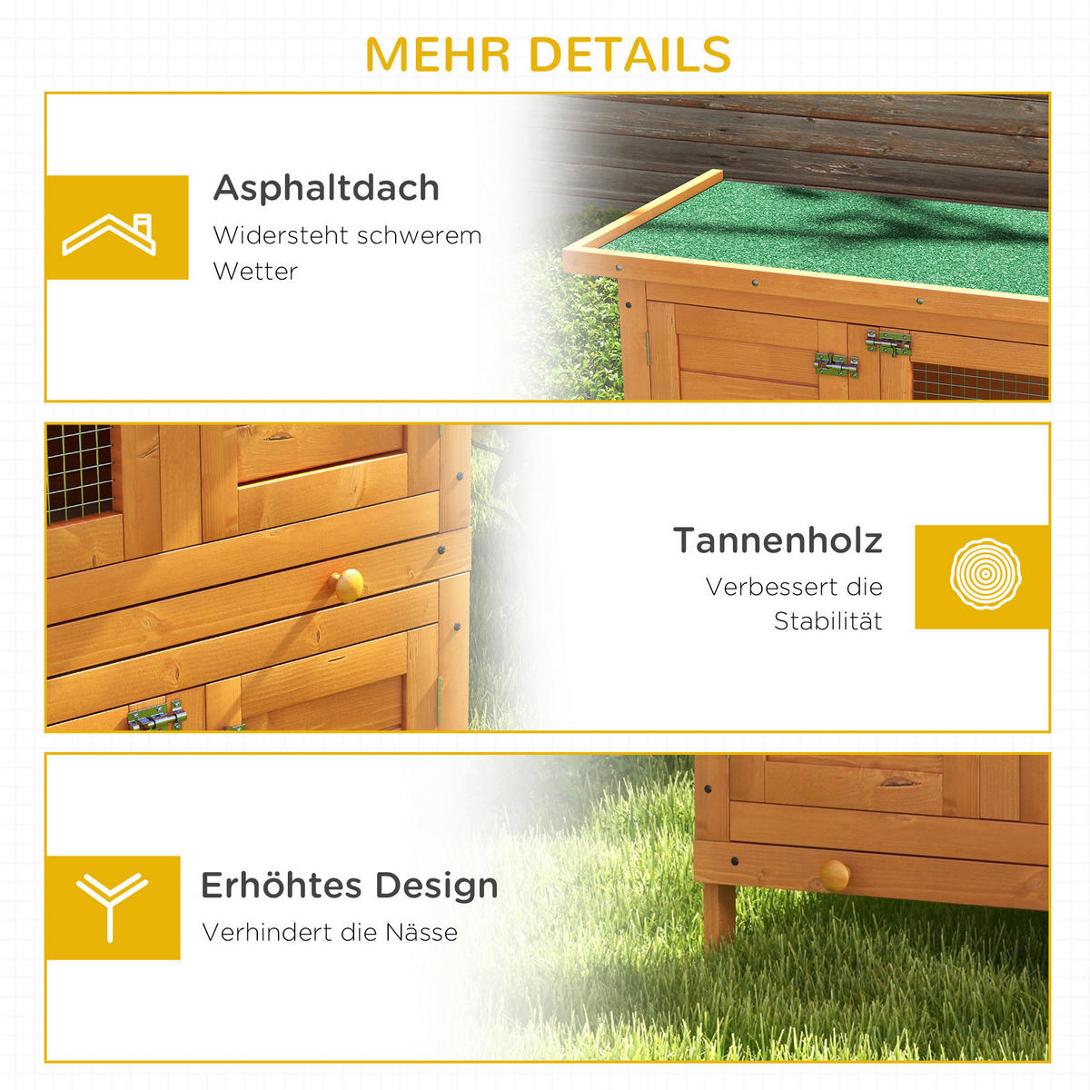 PawHut Kleintierstall grün Holz B/H/L: ca. 45x90x90 cm Kleintierstall - gelb/grün (90,00/45,00/90,00cm) - PawHut