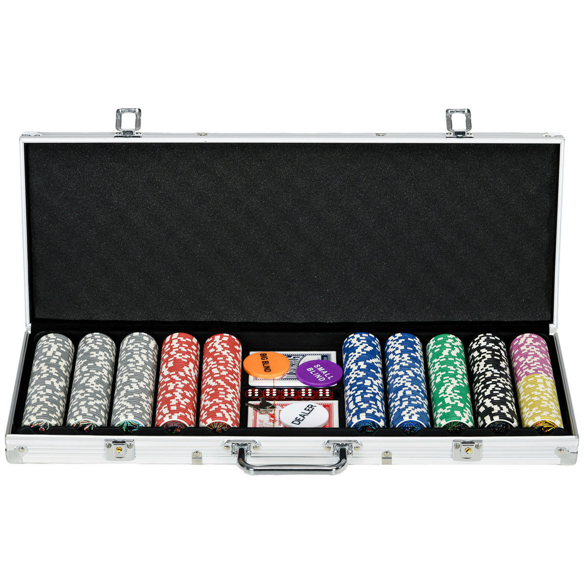 SPORTNOW Spielzeug B/H/L: ca. 23,5x56x6,5 cm Pokerkoffer_Set - silber (6,50/23,50/56,00cm) - SPORTNOW