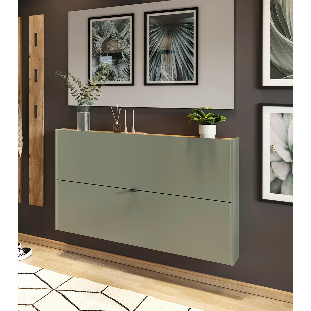 Garderobe 9743-629 B/H/T: ca. 170x200x19 cm 9743-629 - Eiche/grün (170,00/200,00/19,00cm) - Germania