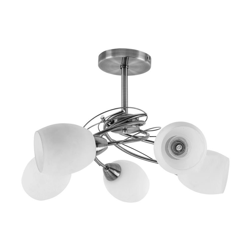 SPOT Light Deckenleuchte 8280527 nickel matt weiß Metall Glas H/D: ca. 38x58 cm E27 5 Brennstellen Pisa - weiß/nickel matt (58,00/38,00cm) - SPOT Light