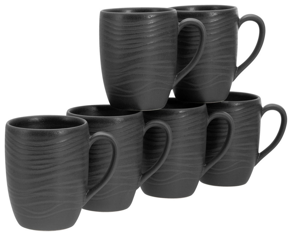 CreaTable Kaffeebecher Lava Stone schwarz Steinzeug 6 tlg. Lava Stone - schwarz - CreaTable