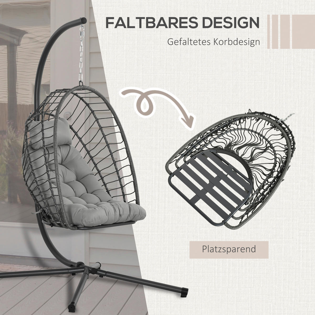Outsunny Hängesessel hellgrau Polypropylen B/H/L: ca. 131x100x194 cm Hängesessel - hellgrau (194,00/131,00/100,00cm) - Outsunny