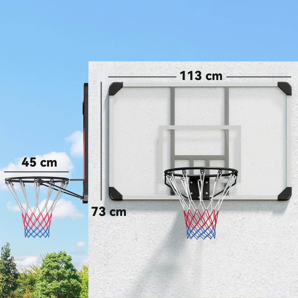 SPORTNOW Basketballkorb transparent Stahl B/H/L: ca. 61x73x113 cm Basketballkorb - weiß/schwarz (113,00/61,00/73,00cm) - SPORTNOW
