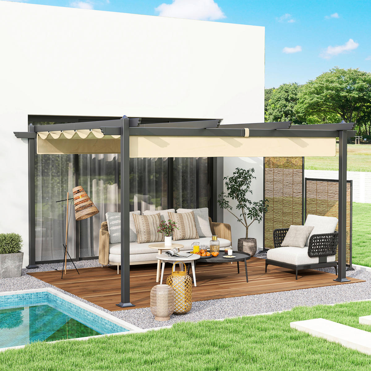 Outsunny Pergola beige Aluminium B/H/L: ca. 390x223x390 cm Pergola - beige (390,00/390,00/223,00cm) - Outsunny