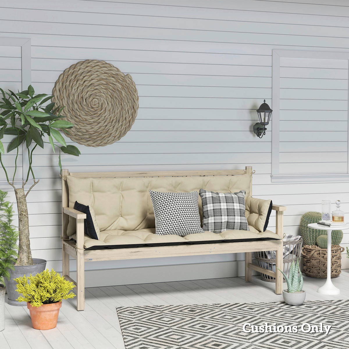 Outsunny Sitzkissen-Set beige Polyester B/H/L: ca. 110x8x180 cm Sitzkissen-Set - beige/schwarz (180,00/110,00/8,00cm) - Outsunny