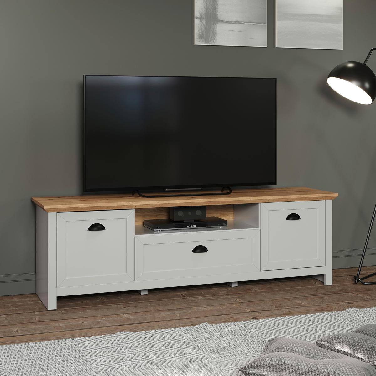 TV-Lowboard Landside Lichtgrau Eiche Artisan Nachbildung B/H/T: ca. 171x53x41 cm Landside - Lichtgrau/Eiche (171,00/53,00/41,00cm) - Trendteam