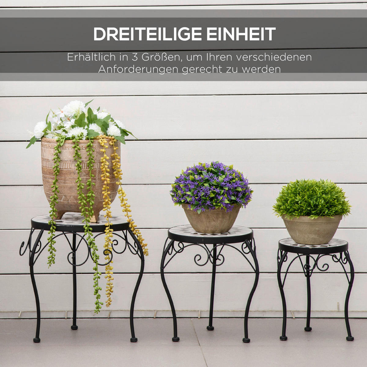 Outsunny Blumenständer schwarz Metall H/D: ca. 35x35 cm Blumenständer - weiß/schwarz (35,00/35,00cm) - Outsunny