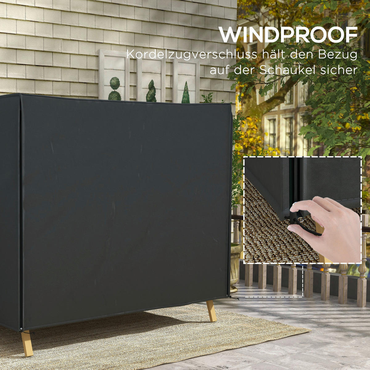 Outsunny Hollywoodschaukel-Abdeckung schwarz Polyester-Mischgewebe B/H/L: ca. 125x172x220 cm Hollywoodschaukel-Abdeckung - schwarz (220,00/125,00/172,00cm) - Outsunny