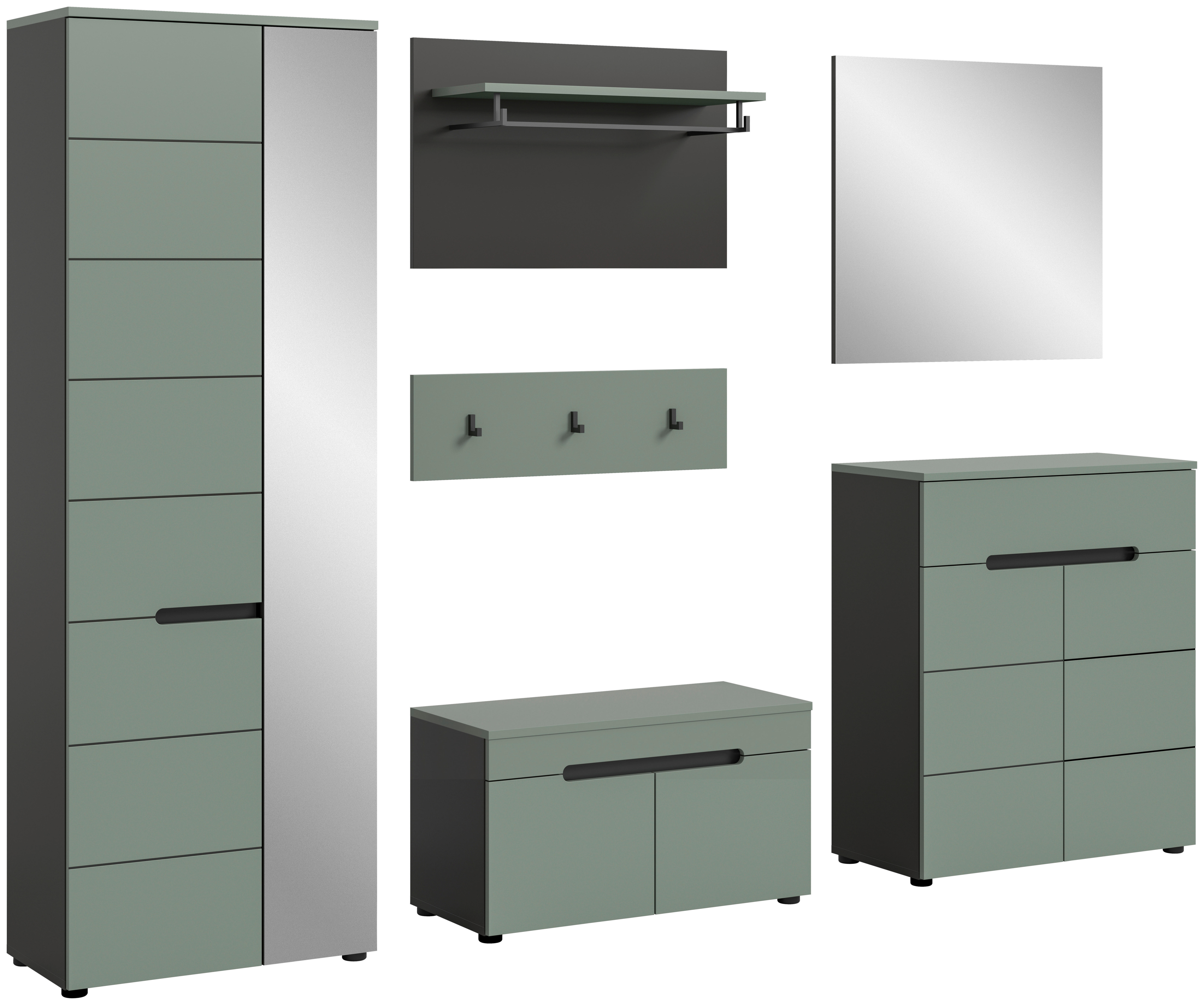 Garderobe Canu grün basaltgrau Nachbildung B/H/T: ca. 255x190x37 cm Canu - basaltgrau/grün (255,00/190,00/37,00cm) - xonox.home