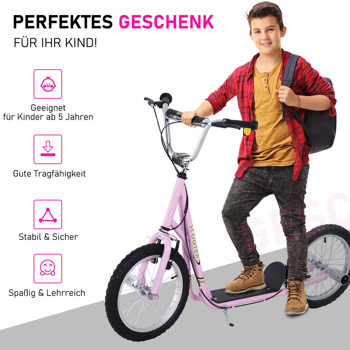 HOMCOM Kinderroller rosa Kinderroller - rosa (143,00/58,00/100,00cm) - HOMCOM