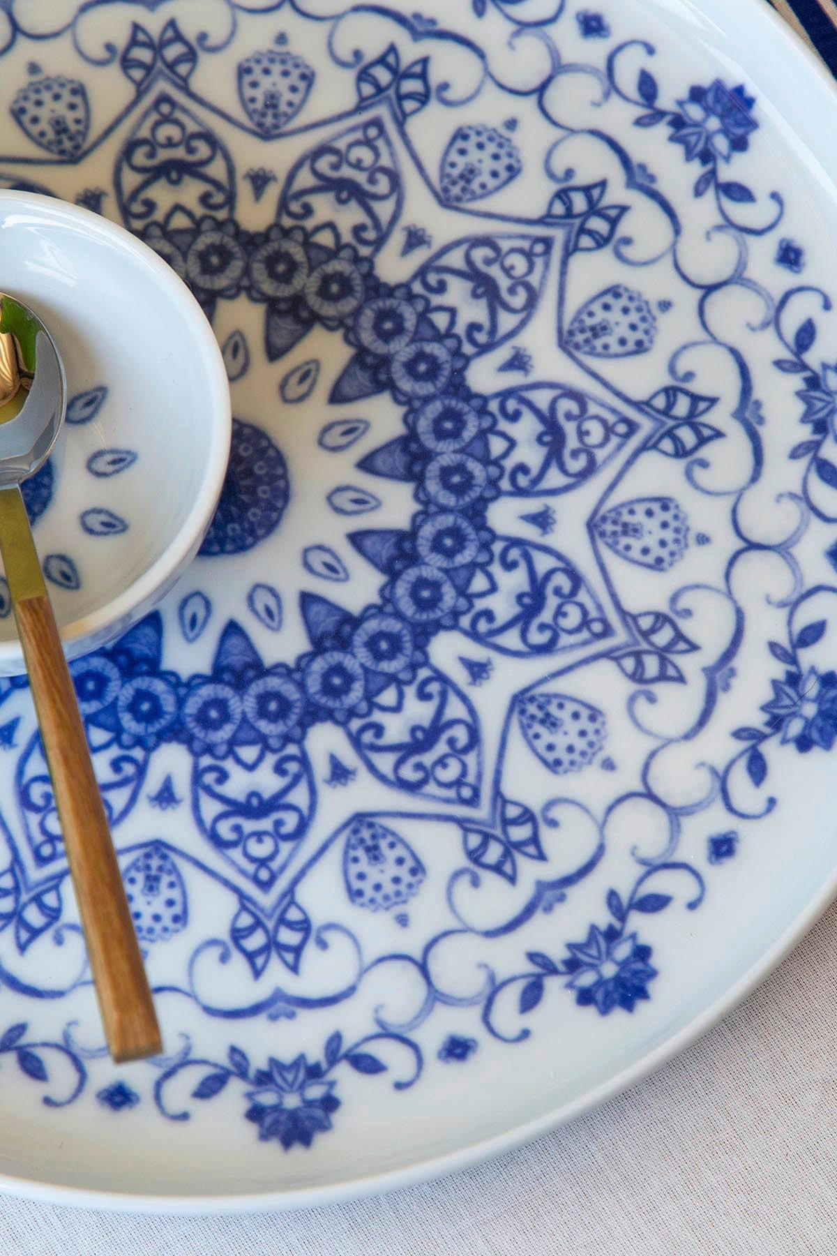 HermiaConcept Frühstücksservice weiß Porzellan 14 tlg. Frühstücksservice_14tlg. - blau/weiß - HermiaConcept