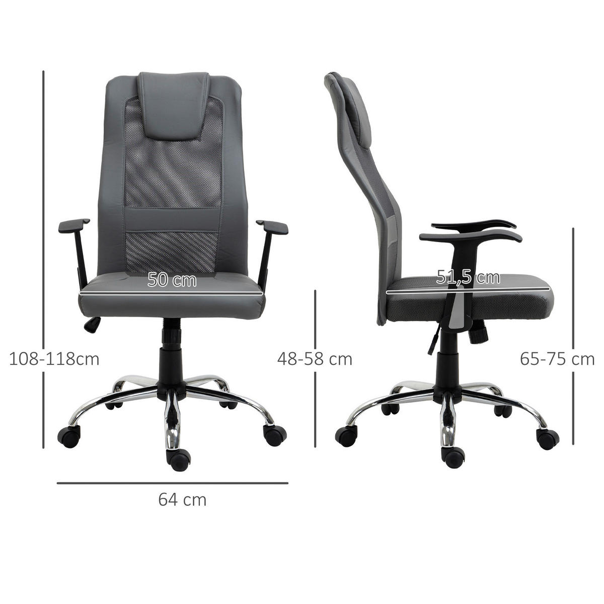 Drehstuhl 921-141GY grau 921-141GY - grau (66,00/118,00/73,00cm) - Vinsetto