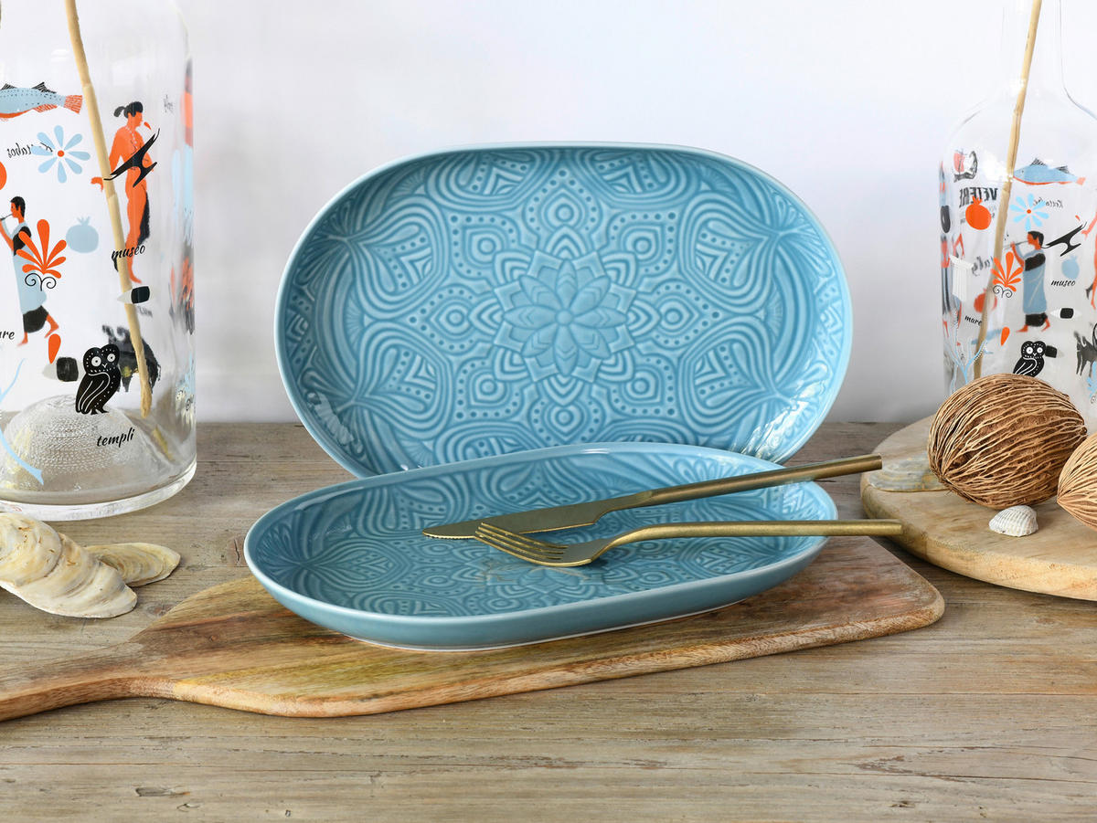 CreaTable Plattenset Orient Mandala aqua Porzellan D: ca. 28 cm Orient Mandala - aqua (28,00cm) - CreaTable