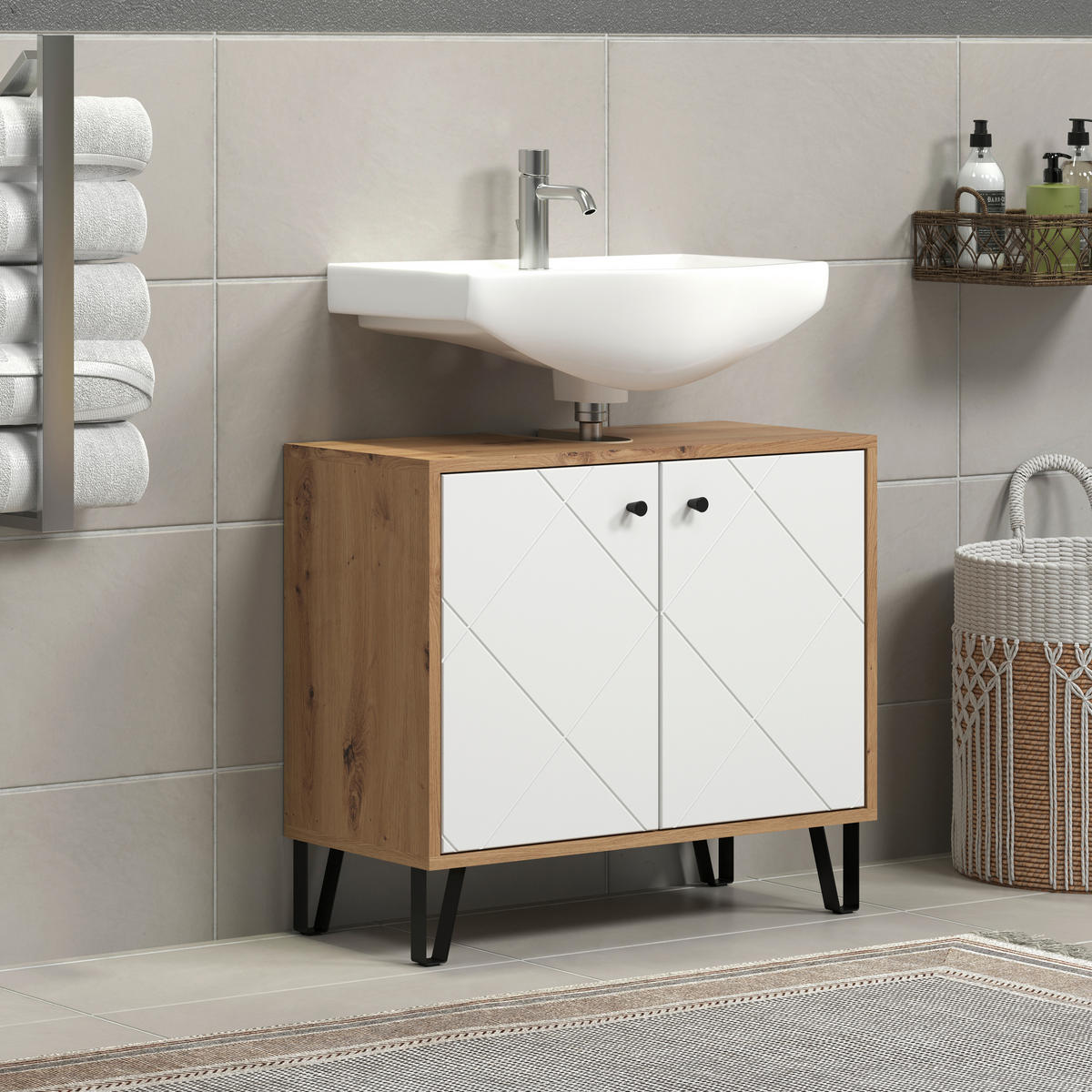 Waschbeckenunterschrank Touch Eiche Artisan Nachbildung weiß matt B/H/T: ca. 69x61x32 cm Touch - Eiche/weiß (69,00/61,00/32,00cm) - Trendteam