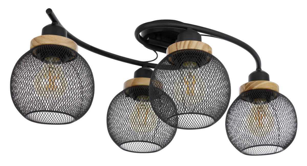 GLOBO Deckenleuchte PABLO 15663-4D mattschwarz natur Metall Holz B/H/T: ca. 60x22x35 cm PABLO - natur/mattschwarz (60,00/22,00/35,00cm) - GLOBO