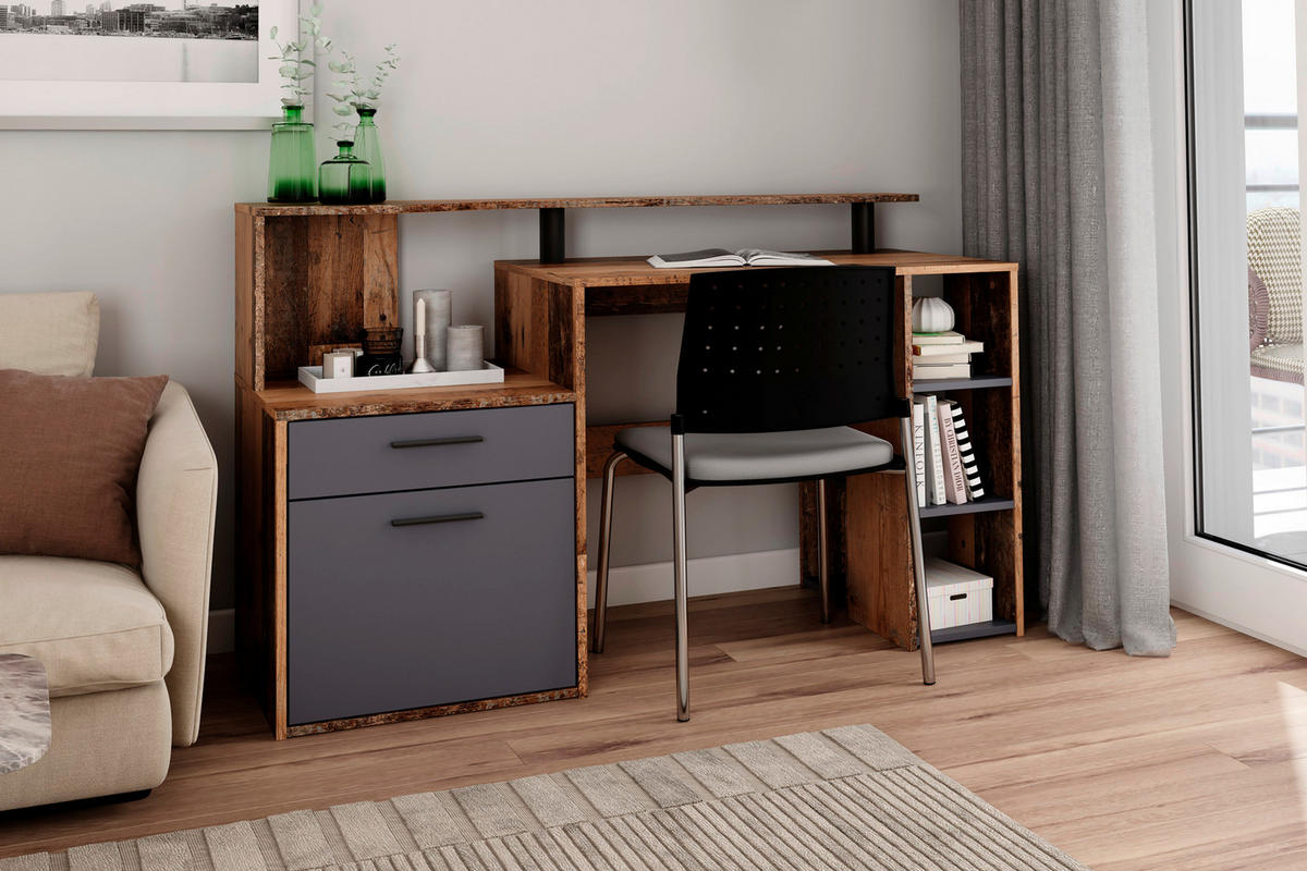 Schreibtisch LOUIS anthrazit B/H/T: ca. 140x89x55 cm LOUIS - anthrazit (140,00/89,00/55,00cm) - byLIVING