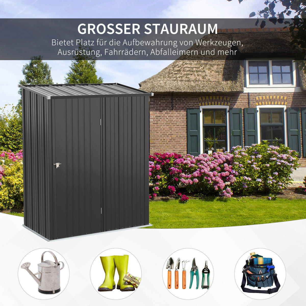 Outsunny Gartenhaus schwarz B/H/L: ca. 94,5x196x161,5 cm Gartenhaus - schwarz (161,50/94,50/196,00cm) - Outsunny