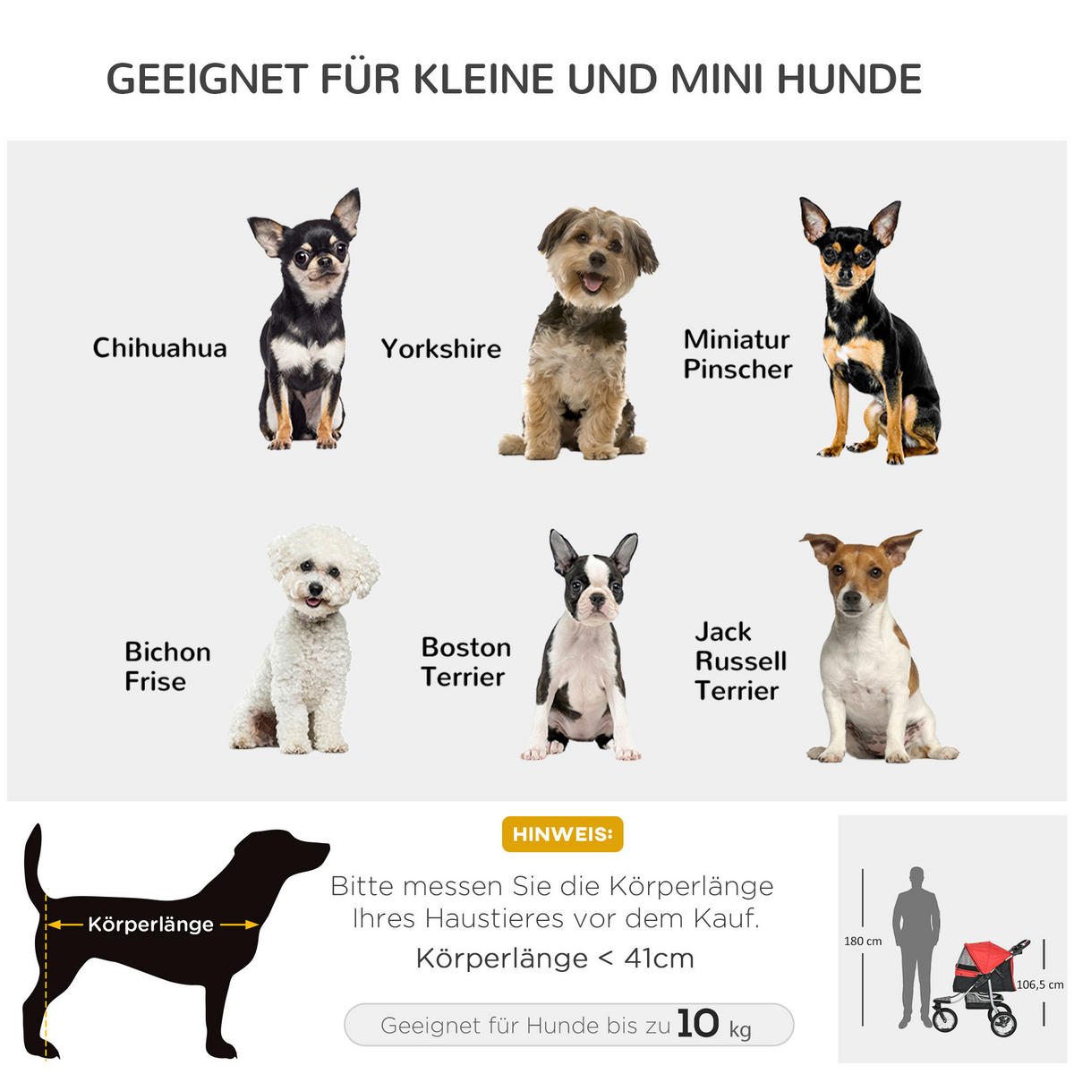 PawHut Hunde-Zubehör rot Polypropylen B/H/L: ca. 54,5x109,5x106,5 cm Hundewagen - rot (106,50/54,50/109,50cm) - PawHut