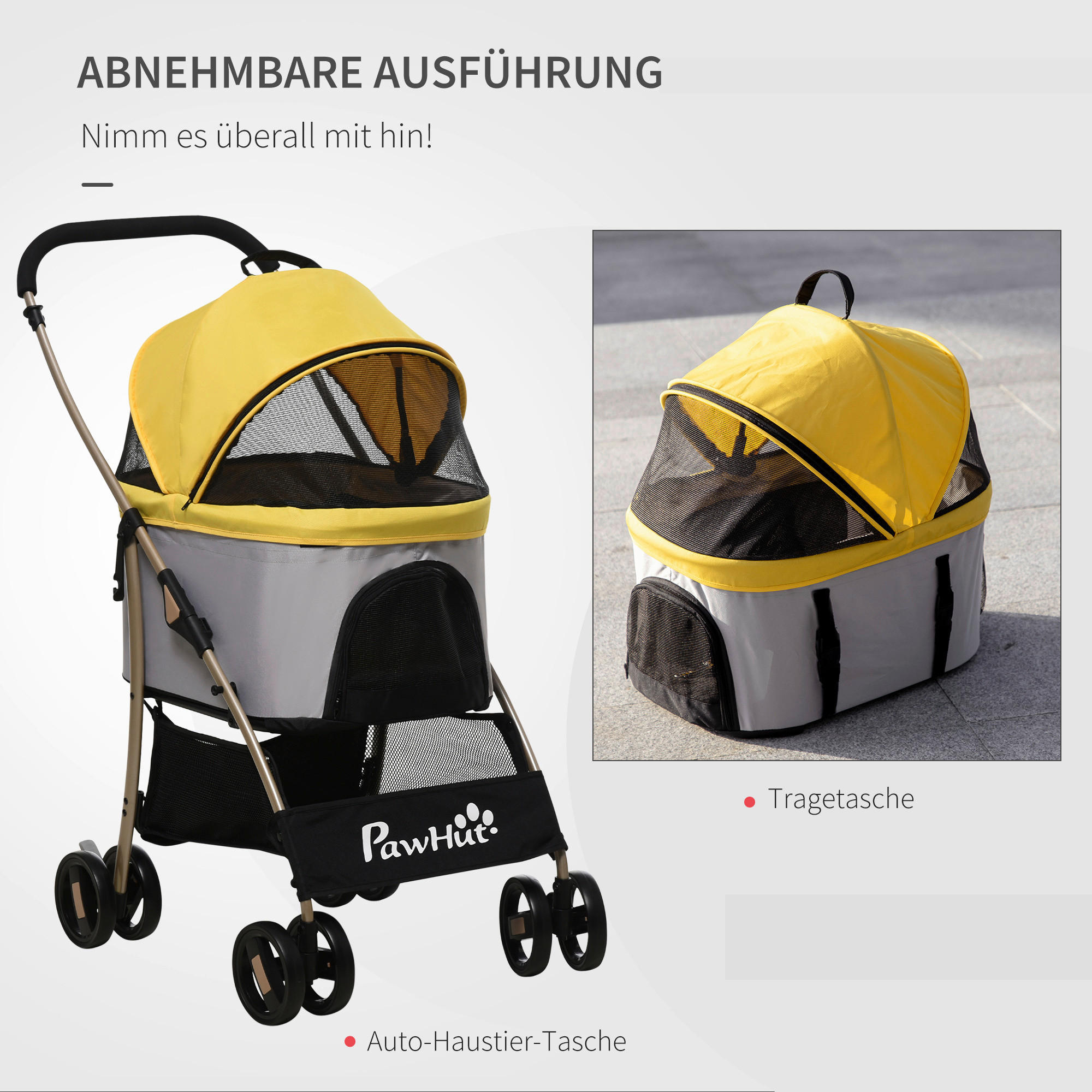 PawHut Hunde-Zubehör gelb Edelstahl B/H/L: ca. 49,5x82x98 cm Hundetrolley - gelb (98,00/49,50/82,00cm) - PawHut