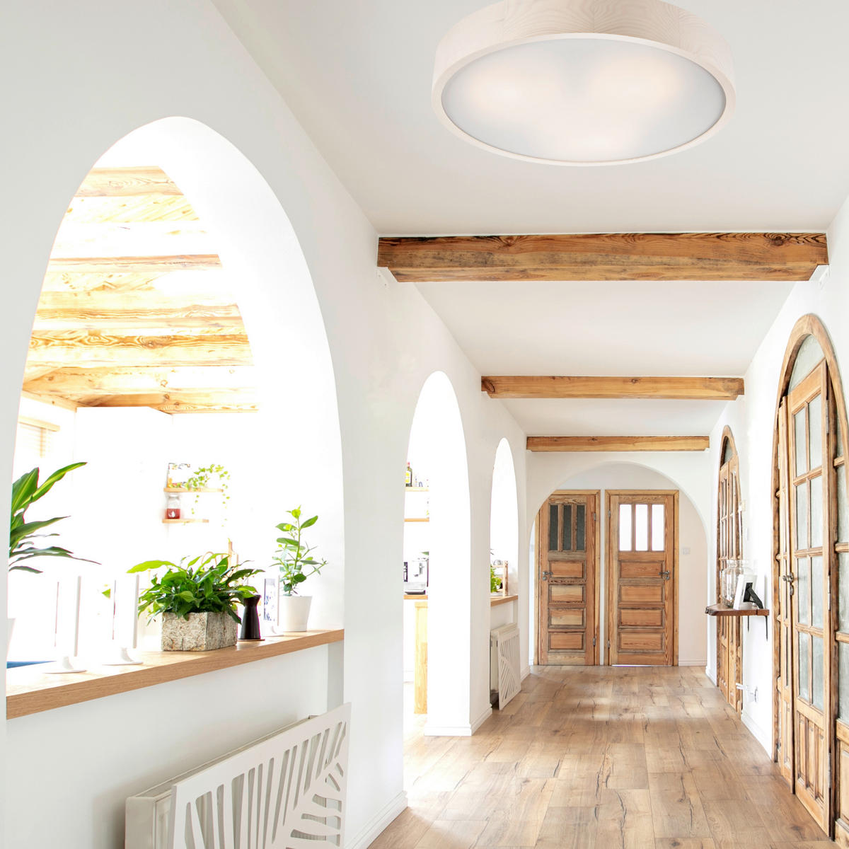 Lamkur Deckenleuchte weiß Glas Holz B/H/L: ca. 48,5x12x48,5 cm 3 Brennstellen Eveline - weiß (48,50/48,50/12,00cm) - Lamkur