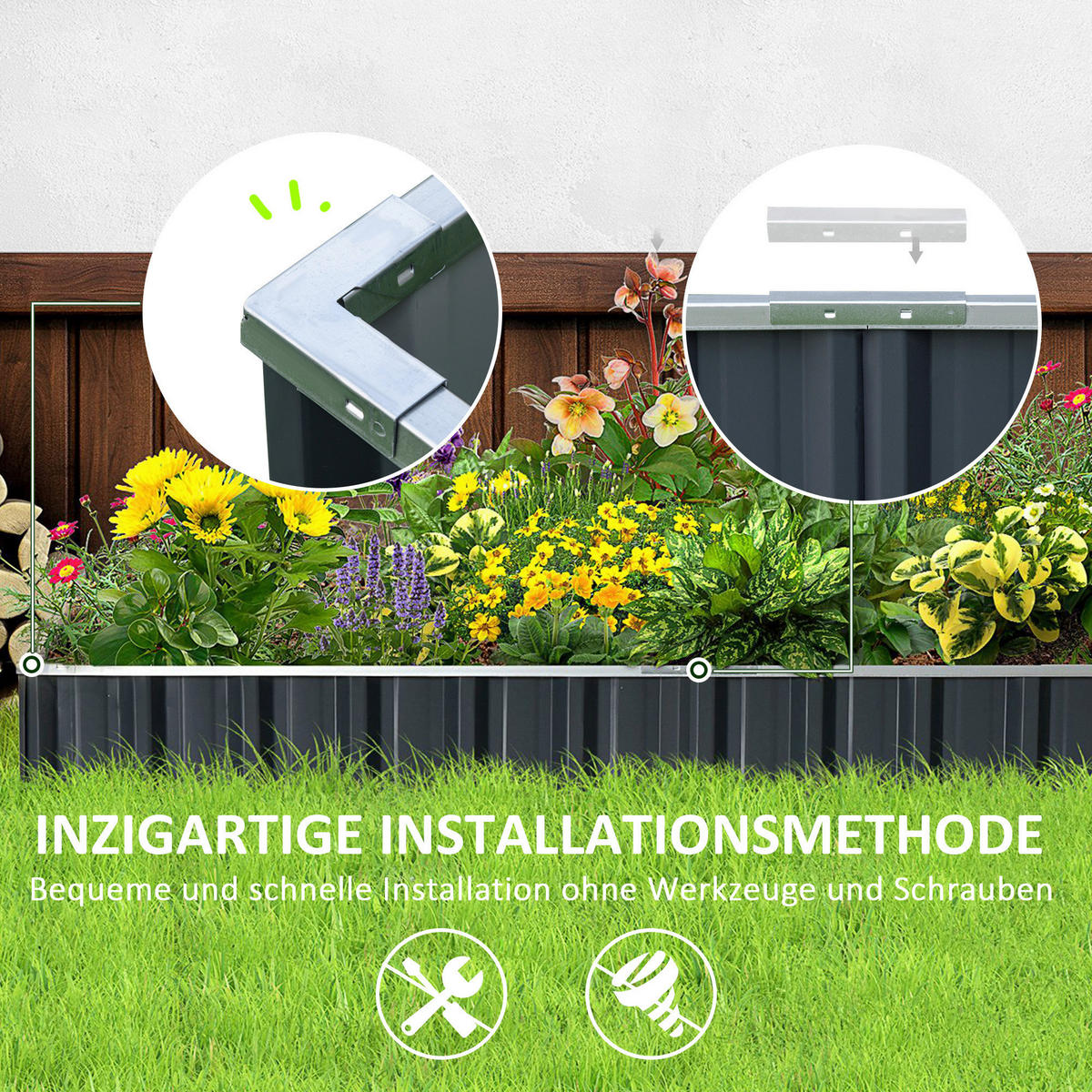 Outsunny Gartenbeet dunkelgrau Stahl B/H/L: ca. 90x30x258 cm Gartenbeet 845-644CG - dunkelgrau (258,00/90,00/30,00cm) - Outsunny