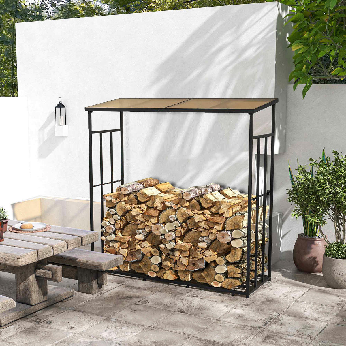 Outsunny Kaminholzregal schwarz B/H/L: ca. 67x185x185 cm Kaminholzregal - schwarz (185,00/67,00/185,00cm) - Outsunny