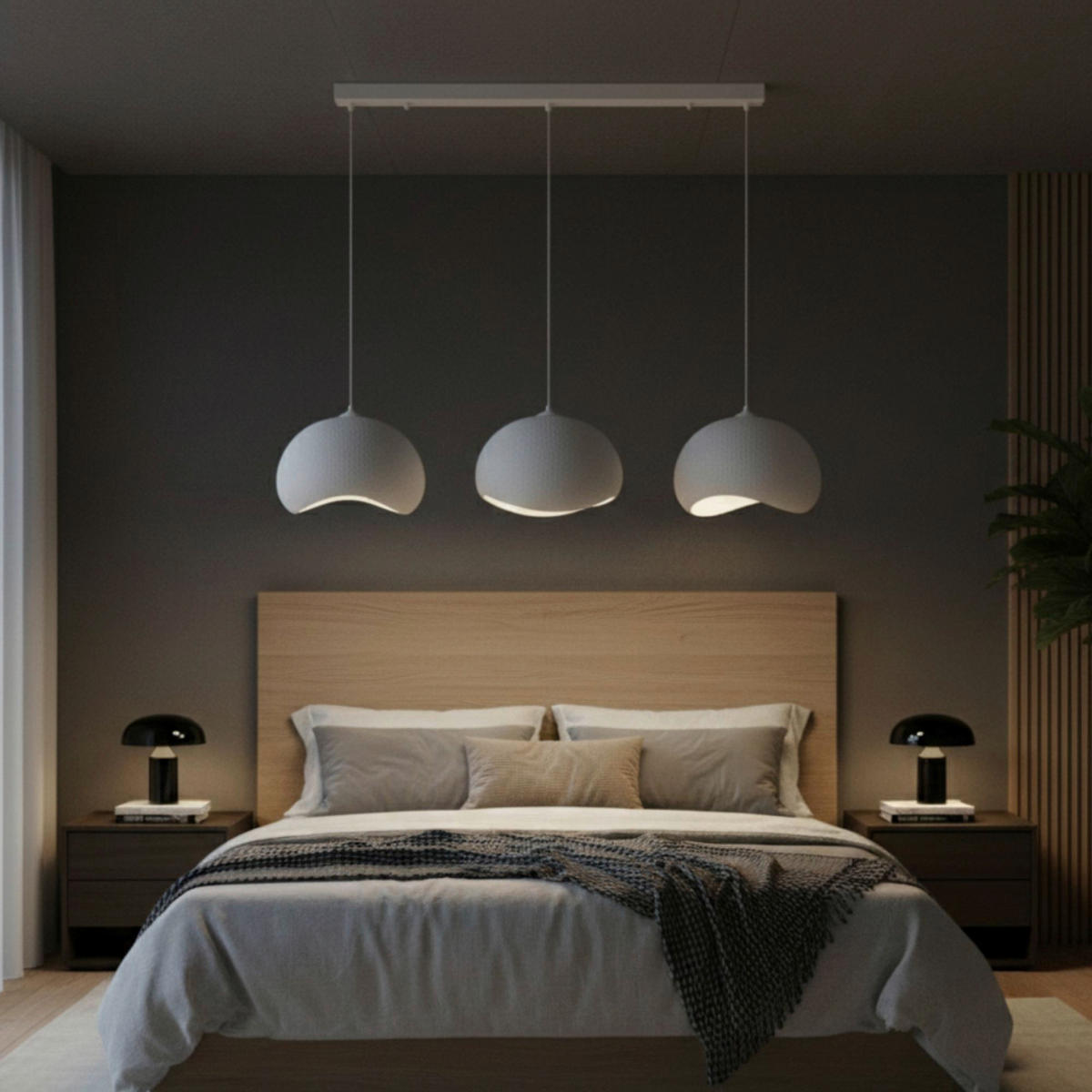 Opviq Pendelleuchte weiß Metall Polyester-Mischgewebe B/H/L: ca. 29x120x34 cm E27 3 Brennstellen Yontu - 15853 - A - weiß (34,00/29,00/120,00cm) - Opviq