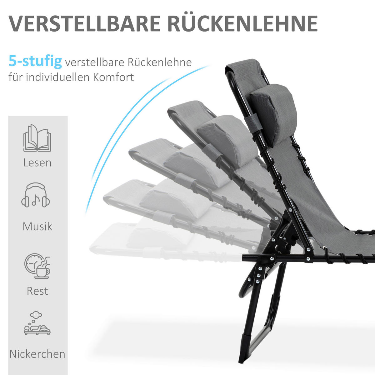 Outsunny Sonnenliege grau Stahl B/H/L: ca. 58x30x185 cm Sonnenliege - grau (185,00/58,00/30,00cm) - Outsunny