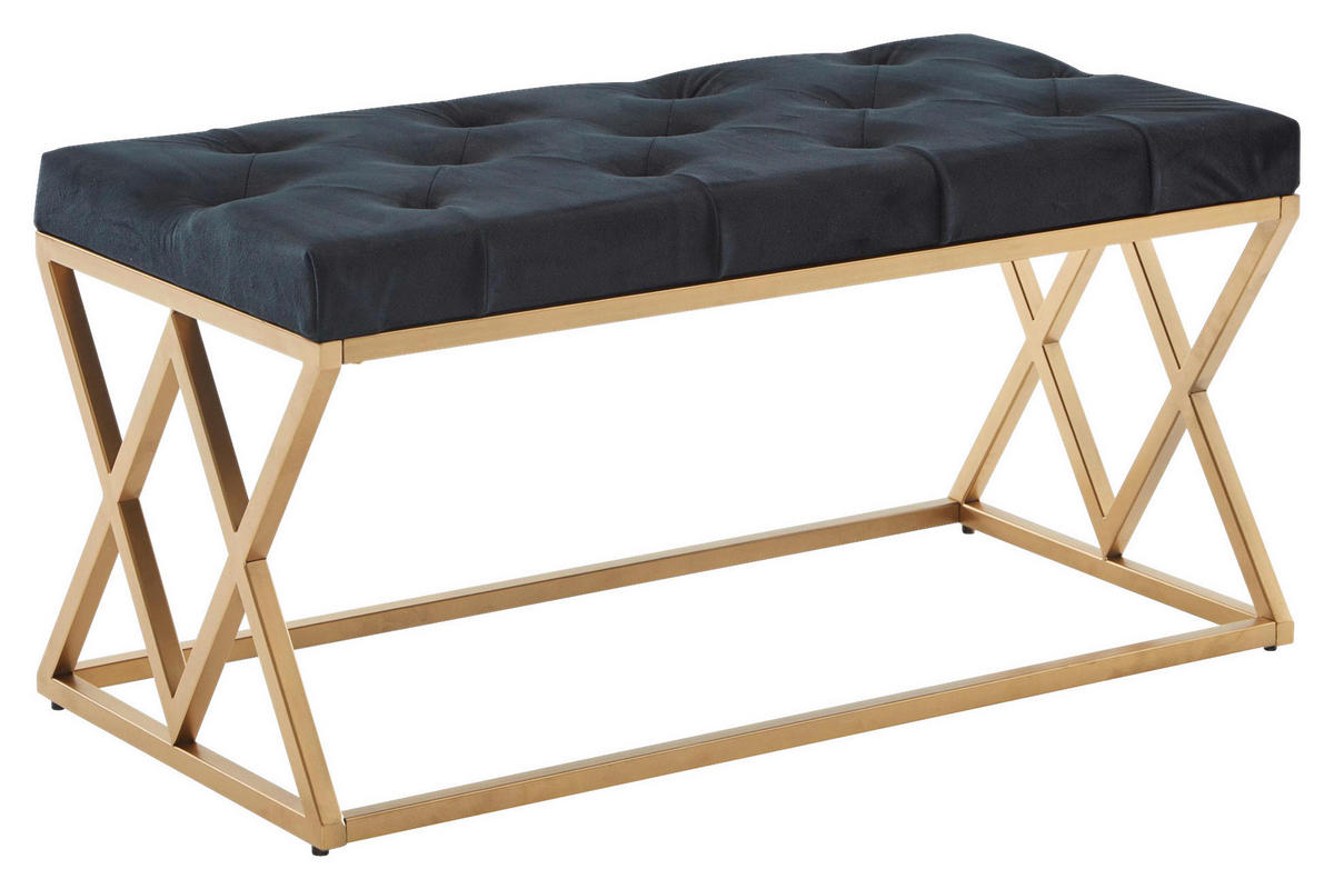 Sitzbank schwarz gold lackiert Samt Edelstahl B/H/T: ca. 90x46x44 cm Sitzbank - gold/schwarz (90,00/46,00/44,00cm) - Wohnling