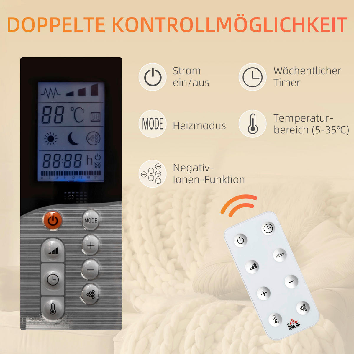 HOMCOM Heizlüfter 820-336V90WT weiß Polypropylen Edelstahl Aluminium B/H/L: ca. 7,5x75x58,5 cm ca. 2000 W Elektrische_Heizung - weiß (58,50/7,50/75,00cm) - HOMCOM