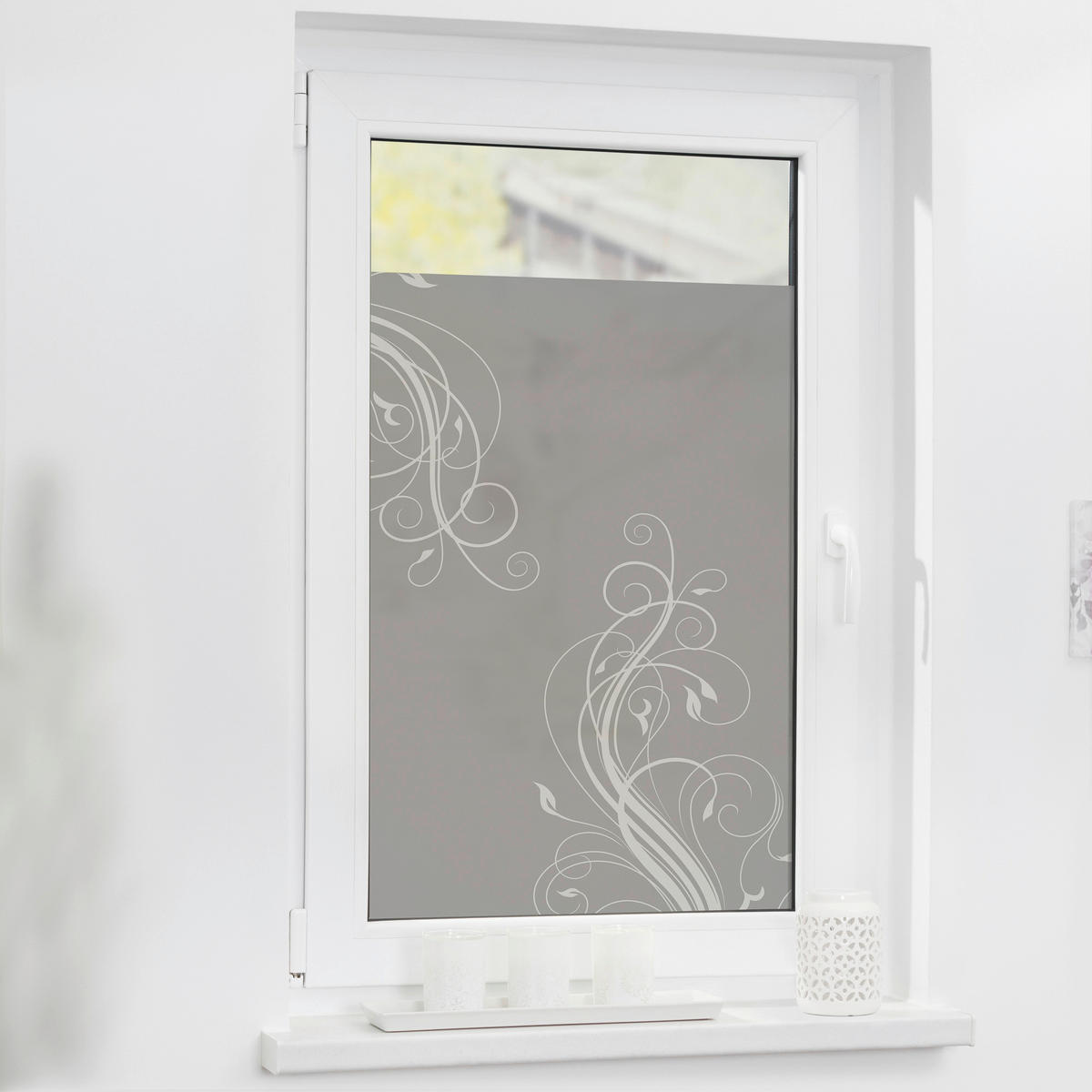 LICHTBLICK Fensterfolie Floral Floral Floral grau weiß B/L: ca. 50x50 cm Floral - weiß/grau (50,00/50,00cm) - LICHTBLICK