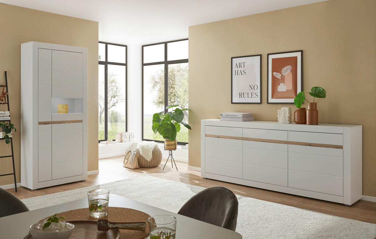 Vitrine Chester weiß matt B/H/T: ca. 85x198x35 cm Chester - weiß (85,00/198,00/35,00cm)