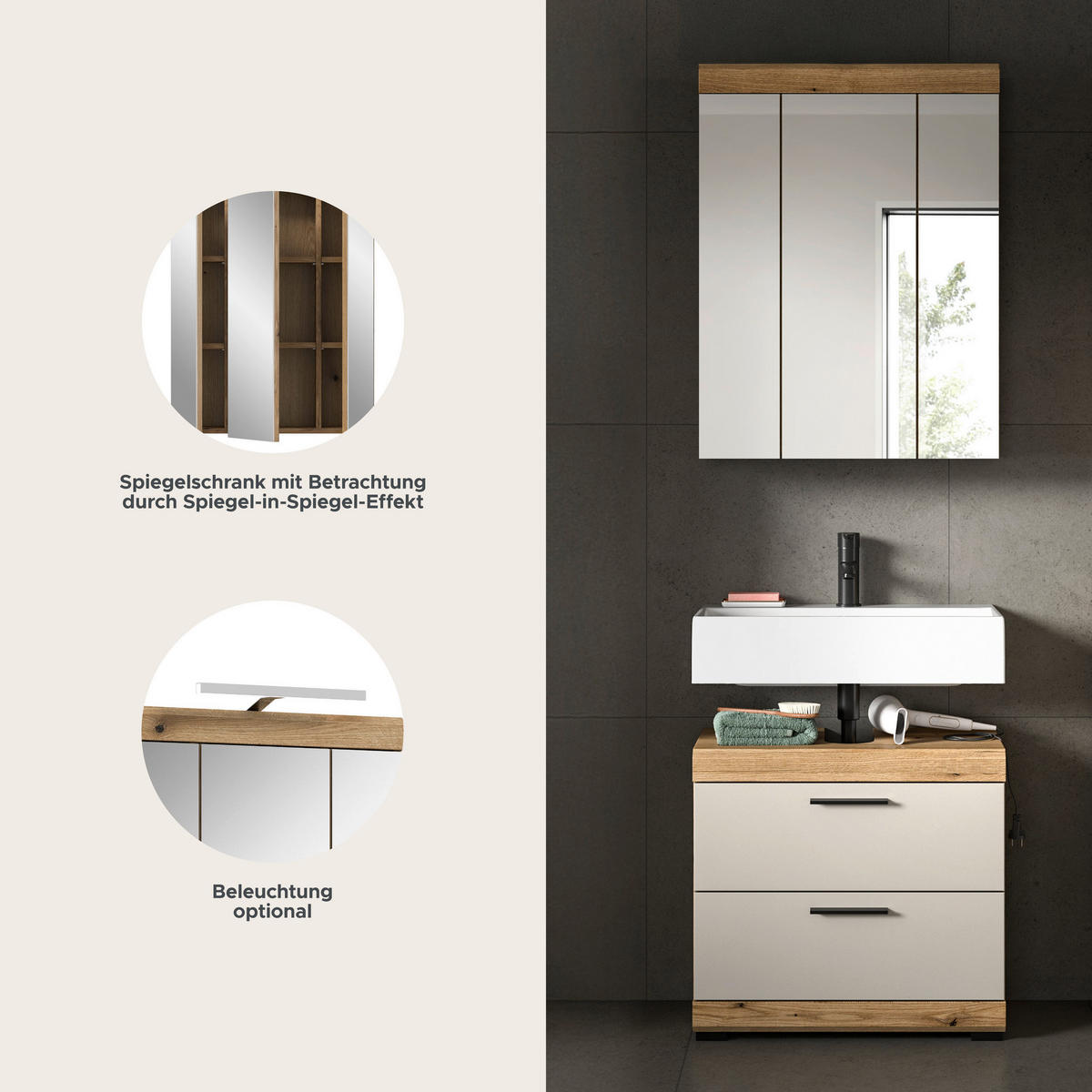 Badezimmer-Set Scout Evoke Oak Nachbildung Kaschmirgrau Nachbildung B/H/T: ca. 60x191x34 cm Scout - Kaschmirgrau (60,00/191,00/34,00cm) - xonox.home