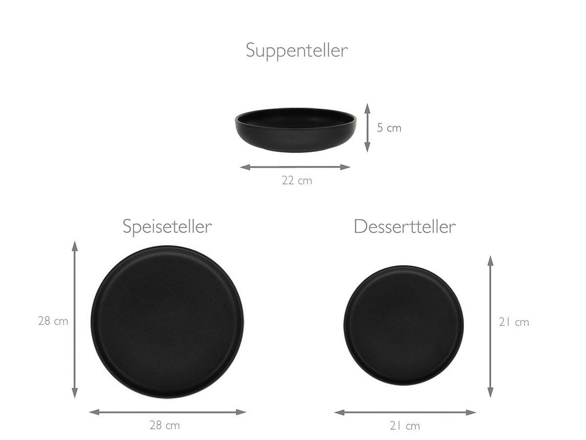 CreaTable Tafelservice Uno schwarz Steinzeug 12 tlg. Uno - schwarz - CreaTable
