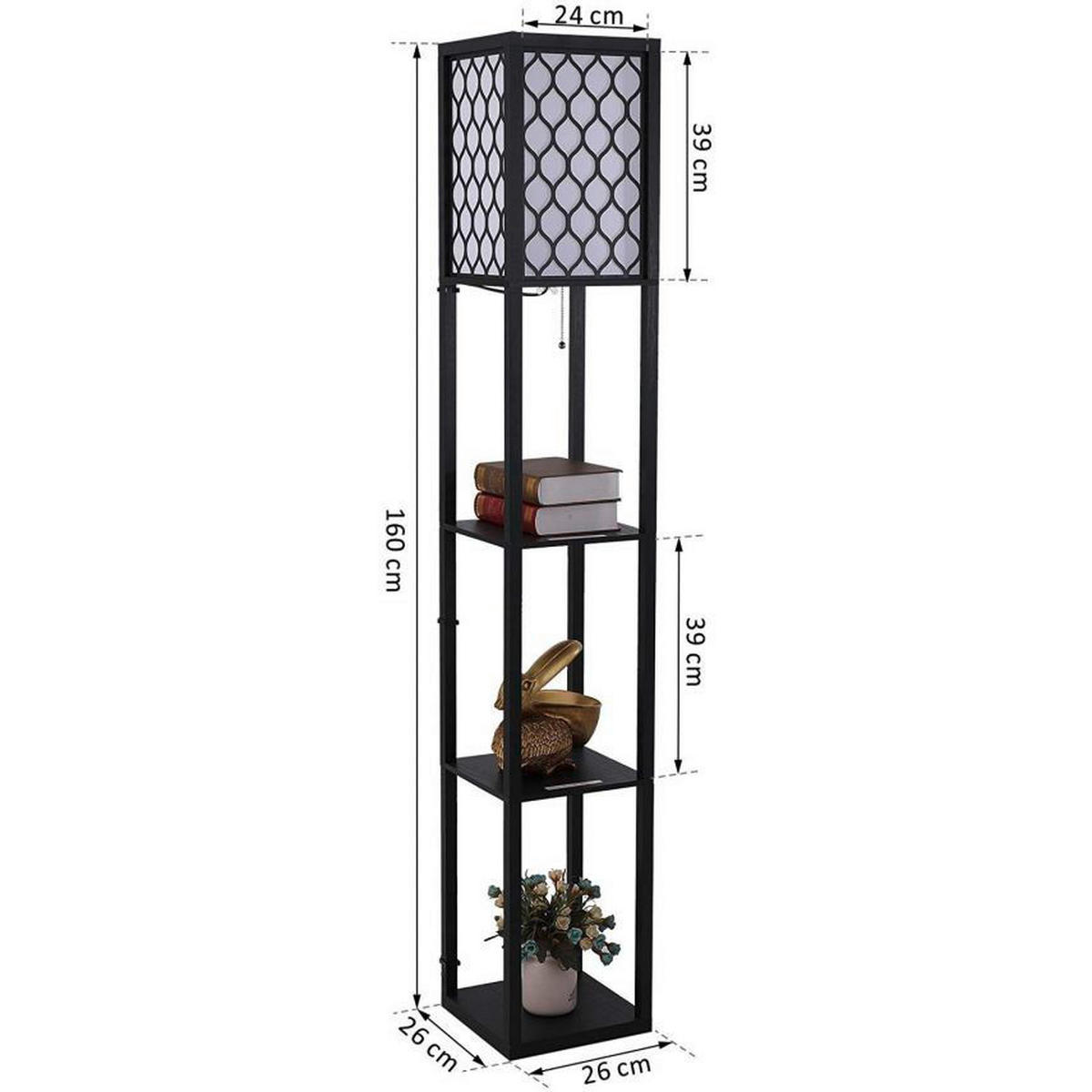 HOMCOM Stehleuchte Stehleuchte m. Regal 833-622 - schwarz (26,00/160,00/26,00cm) - HOMCOM