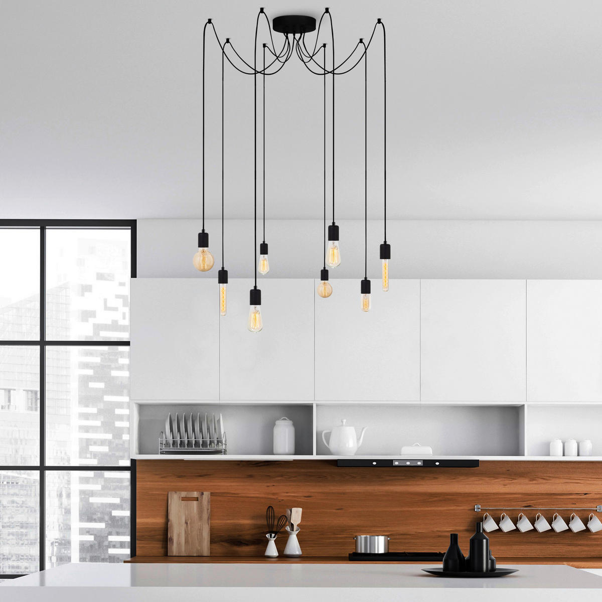 Opviq Pendelleuchte Kabluni schwarz Metall B/H/T/L/D: ca. 156x102x156x156x156 cm E27 8 Brennstellen Kabluni - schwarz (156,00/156,00/102,00cm) - Opviq